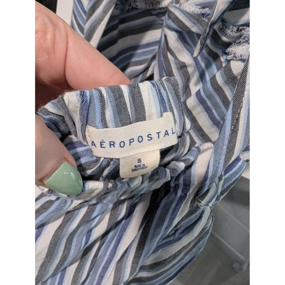 Aeropostale Striped Romper Cutout Tie Front Casual Summer Blue‎ Size S